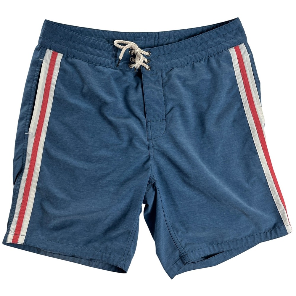 Faherty Brand Board‎ Shorts 32 Blue Stripe Swim Trunks Drawstring Stretch Surf